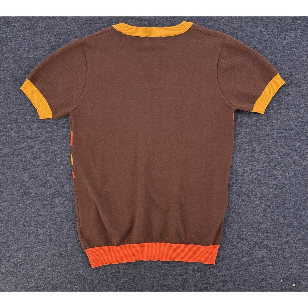 OXKNIT Short Sleeve Sweater Mens XL Brown Orange Stripe Retro Excellent - Picture 3 of 8